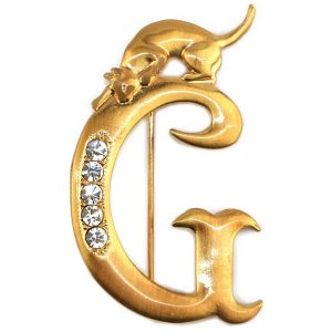 Brooch Initial 'g' Cat/stones Made With Pewter & Gold Plated by JOE COOL