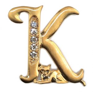 Brooch Initial 'k' Cat/stones Made With Pewter & Gold Plated by JOE COOL