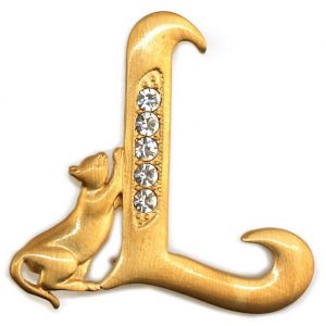 Brooch Initial 'l' Cat/stones Made With Pewter & Gold Plated by JOE COOL