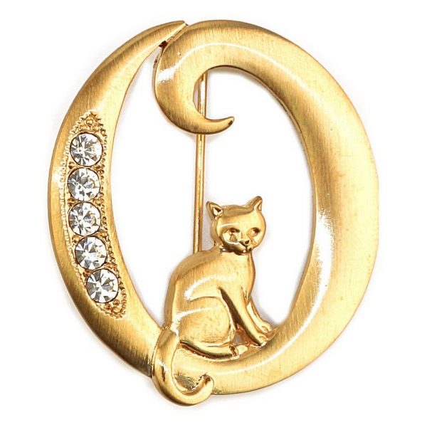 Brooch Initial 'o' Cat/stones Made With Pewter & Gold Plated by JOE COOL