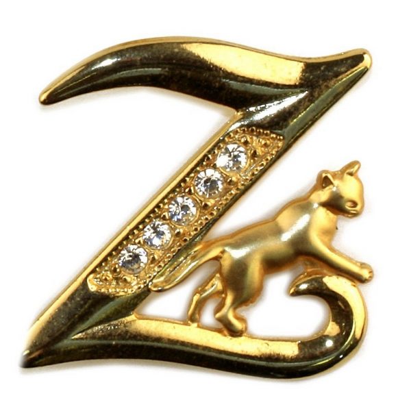 Brooch Initial 'z' Cat/stones Made With Pewter & Gold Plated by JOE COOL
