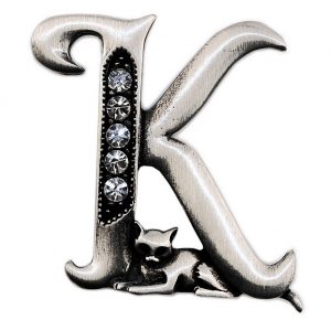 Brooch Initial 'k' Cat/stones Made With Pewter by JOE COOL