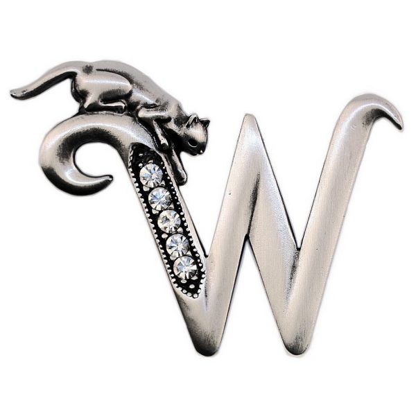 Brooch Initial 'w' Cat/stones Made With Pewter by JOE COOL