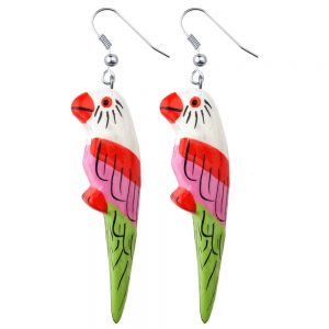 Drop Earring Hand Carved & Painted Parrot Made With Wood by JOE COOL