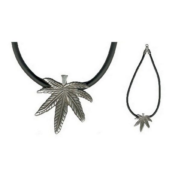 Necklace With A Pendant Cannabis Leaf Made With Pewter & Rubber by JOE COOL