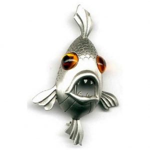 Clutch Pin Brooch Fish With Stone Eyes Made With Pewter by JOE COOL