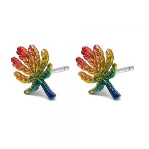 Stud Earring Canabis Leaf Painted Made With 925 Silver by JOE COOL