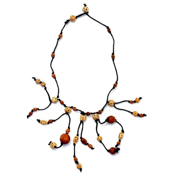 Choker Necklace Fringe Bead With Skulls Made With Bone & Wood by JOE COOL