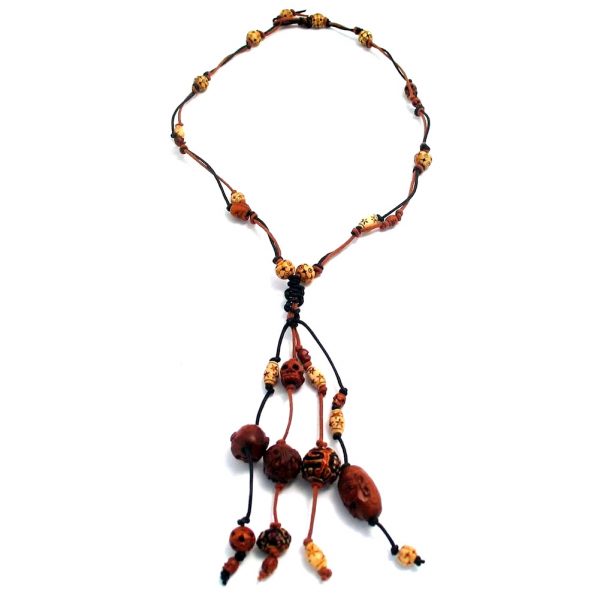 Necklace Tassel Bead With Skulls Made With Bone & Wood by JOE COOL