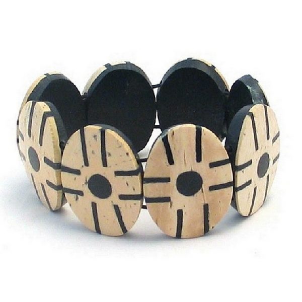 Bracelet Oval Patterned Wood Made With Wood by JOE COOL