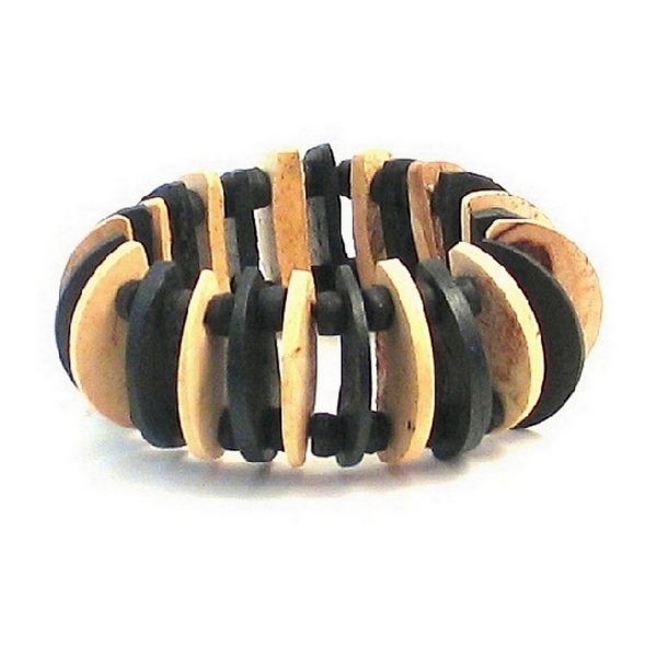 Bracelet D Shape Blk & White Made With Wood by JOE COOL