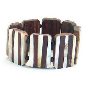 Bracelet 8 Oblongs 30x20mm 5 Panel Made With Shell & Wood by JOE COOL