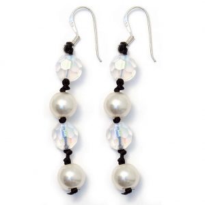 Drop Earring Round Facet Bead & Pearl Made With Glass & Pearl by JOE COOL