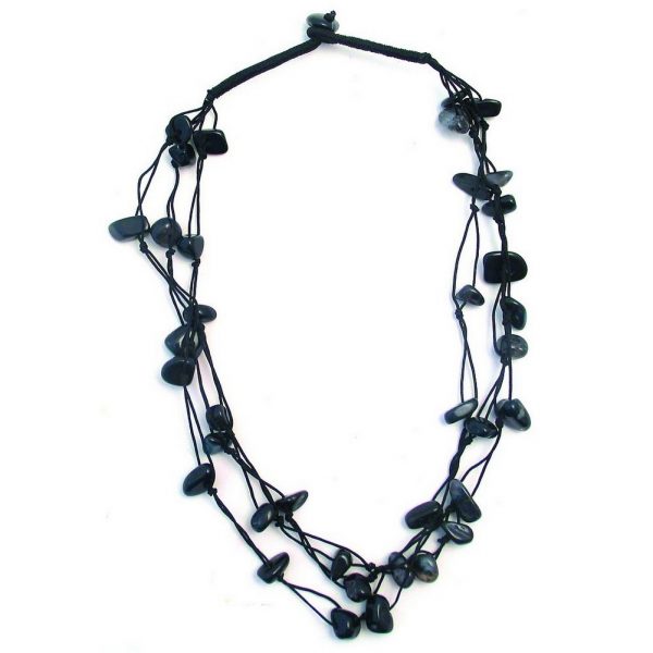 Necklace 3 Strand Black Made With Gem Stone by JOE COOL