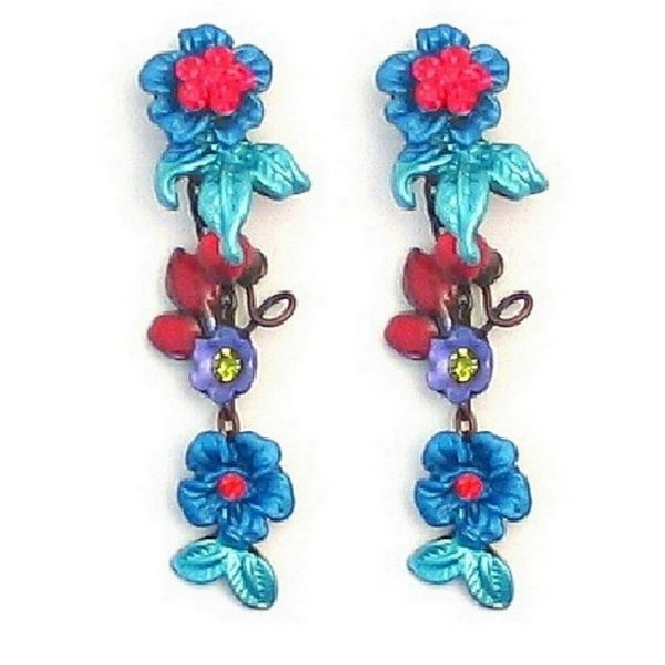 Drop Earring Flower (red Crystals) Made With Enamel & Crystal Glass by JOE COOL