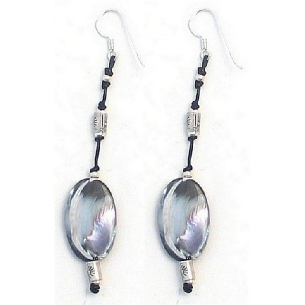 Drop Earring Black Oval Made With Mother Of Pearl & 925 Silver by JOE COOL