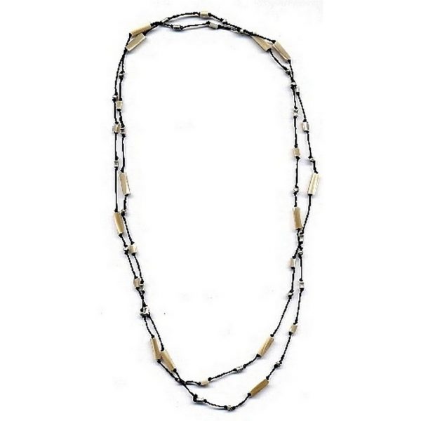 String Of Pearls Natural Rect Tube Long 116cm Made With Mother Of Pearl & 925 Silver by JOE COOL