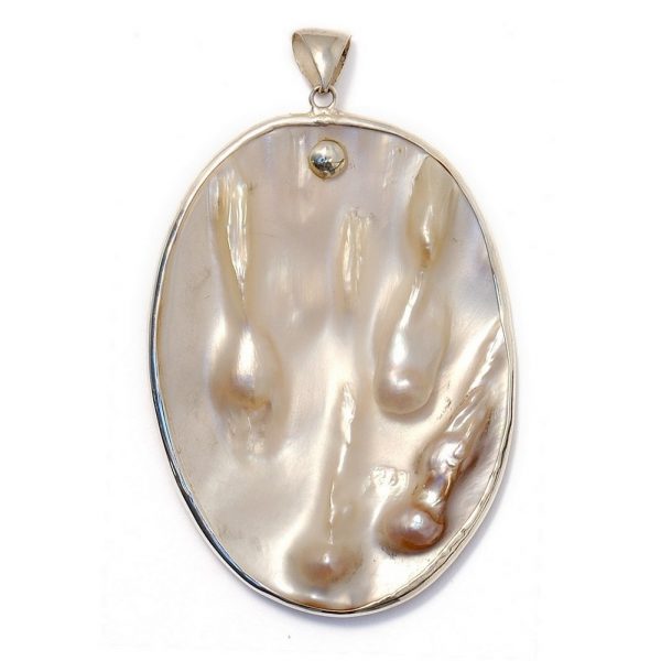 Necklace With A Pendant Encased Pearls Made With 925 Silver & Shell by JOE COOL