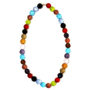 Bead String Necklace Facet Bead Multi-coloured Made With Crystal Glass by JOE COOL