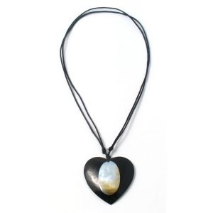 Necklace Black Heart Oval Inlay Made With Resin & Shell by JOE COOL