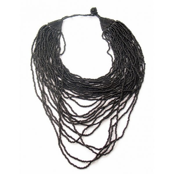 Necklace Black Multi Strand Collar Made With Glass & Bead by JOE COOL