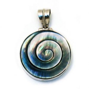 Necklace With A Pendant Round Swirls 28mm Made With 925 Silver & Shell by JOE COOL
