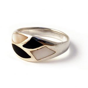 Ring Blk/w 4 Shapes Made With 925 Silver & Shell by JOE COOL