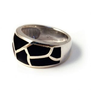 Ring Blk 2 Row Chips Made With 925 Silver & Shell by JOE COOL