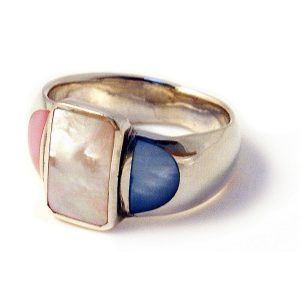 Ring Multi Rectangular Front Made With 925 Silver & Shell by JOE COOL