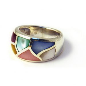Ring Multi 2 Row Chips Made With 925 Silver & Shell by JOE COOL