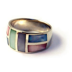 Ring Multi 6 Rectangle Front Made With 925 Silver & Shell by JOE COOL