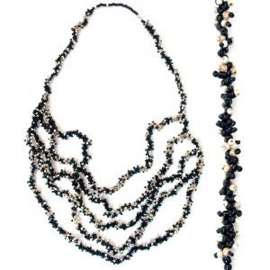 Necklace 5 Row Graduated Black 104cm Made With Glass & Bead by JOE COOL