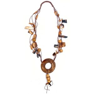 Necklace 5 Strand Brown 90mm Cut Out Disc Made With Bone by JOE COOL