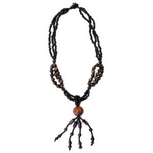 Necklace 3 Strand 8mm Bead With Tassel Made With Wood by JOE COOL