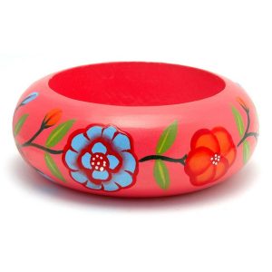 Bracelet Painted Flower & Leaves 32mm Made With Wood by JOE COOL