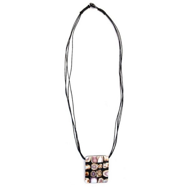 Necklace Abstract 52x45mm Rectangle Made With Resin & Shell by JOE COOL