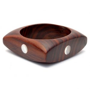 Bangle Square 72mm 4 Circles Made With Wood & Shell by JOE COOL