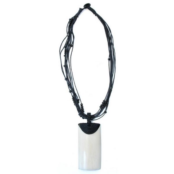 Necklace White 80x30mm 9 Strand Made With Horn & Cord by JOE COOL