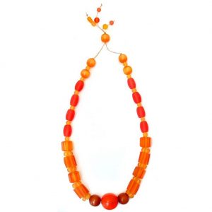 Long Necklace Barrel Bead/28mm Ball Orange86cm Made With Resin by JOE COOL