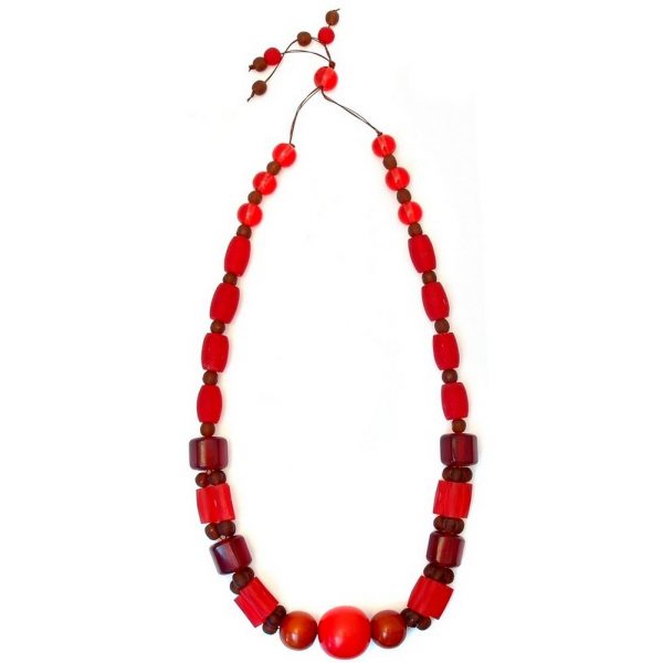 Long Necklace Barrel Bead/28mm Ball Red 86cm Made With Resin by JOE COOL