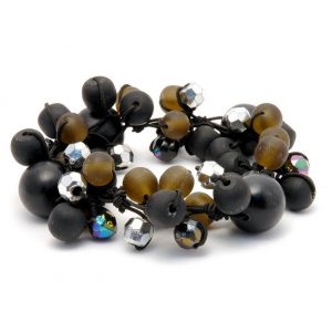 Bracelet Silver Facet & Black Bead Made With Wood & Resin by JOE COOL