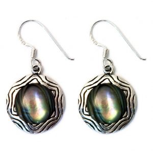Drop Earring Circle With Outer Swirl Made With 925 Silver & Paua Shell by JOE COOL