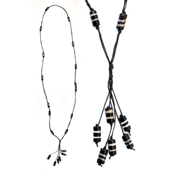 Long Necklace 15mm Tube Beads 6 Tassel 138cm Made With Stone by JOE COOL