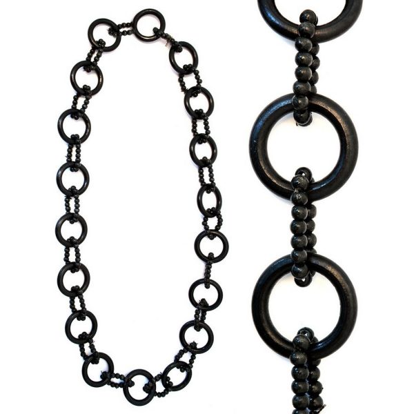 Long Necklace Ring & Bead Black 120cm Made With Wood by JOE COOL