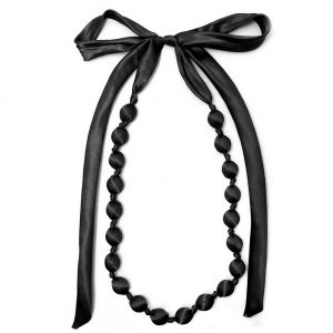 Long Necklace Covered Beads 20x20mm Black Made With Satin by JOE COOL