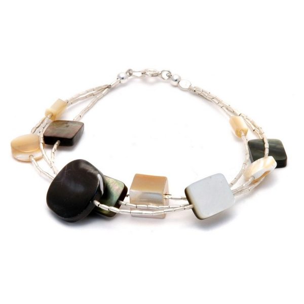 Bracelet 3 Strand Asst Beads Made With Mother Of Pearl & 925 Silver by JOE COOL