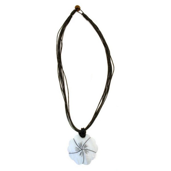 Choker Necklace White Flower Black Cord Made With Shell by JOE COOL