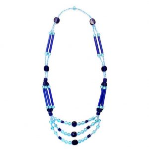 Necklace 3 Row Graduated Blues Made With Glass by JOE COOL