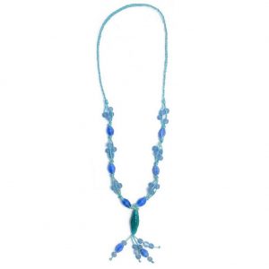 Long Necklace Blue Cluster & Facet Beads 92cm Made With Glass by JOE COOL