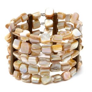 Bracelet 5 Row Flat Nugget White Made With Shell by JOE COOL